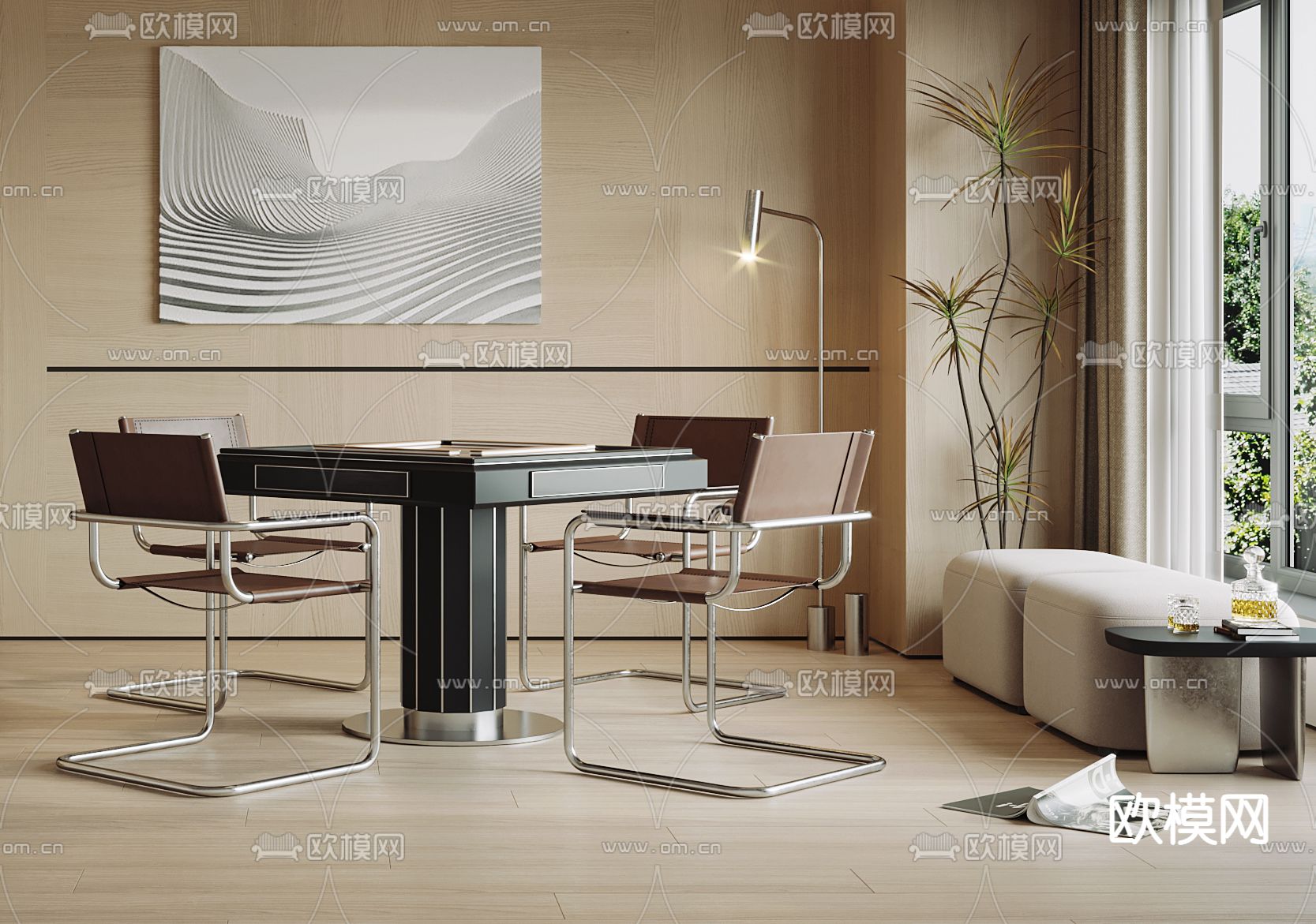 侘寂棋牌室 麻将室3d模型下载（渲染图2）