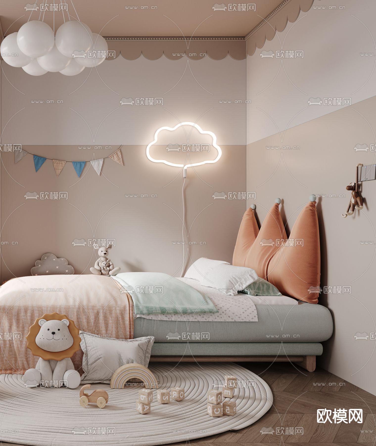 现代儿童房 女孩房3d模型下载（渲染图3）