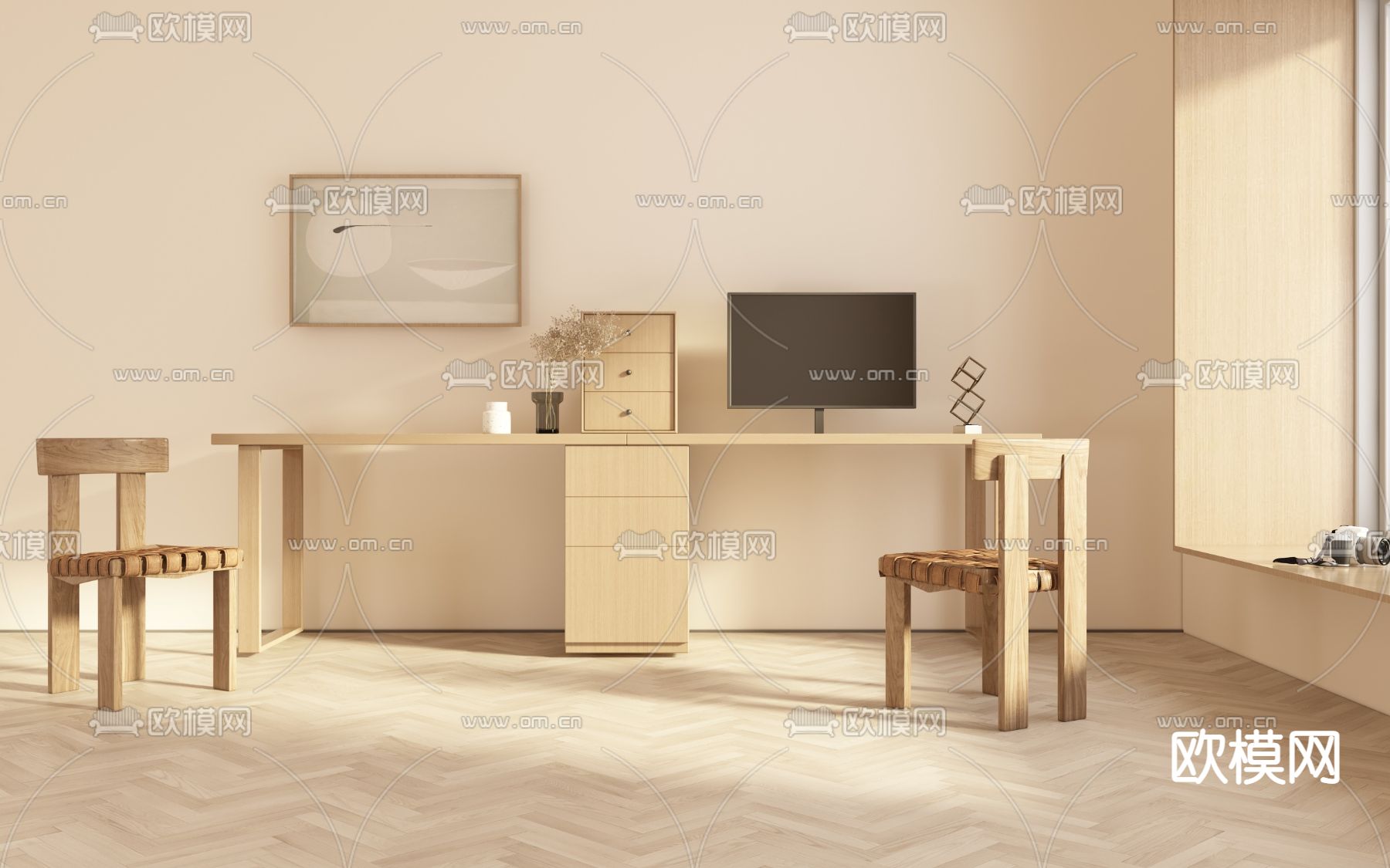 现代书桌椅3d模型下载