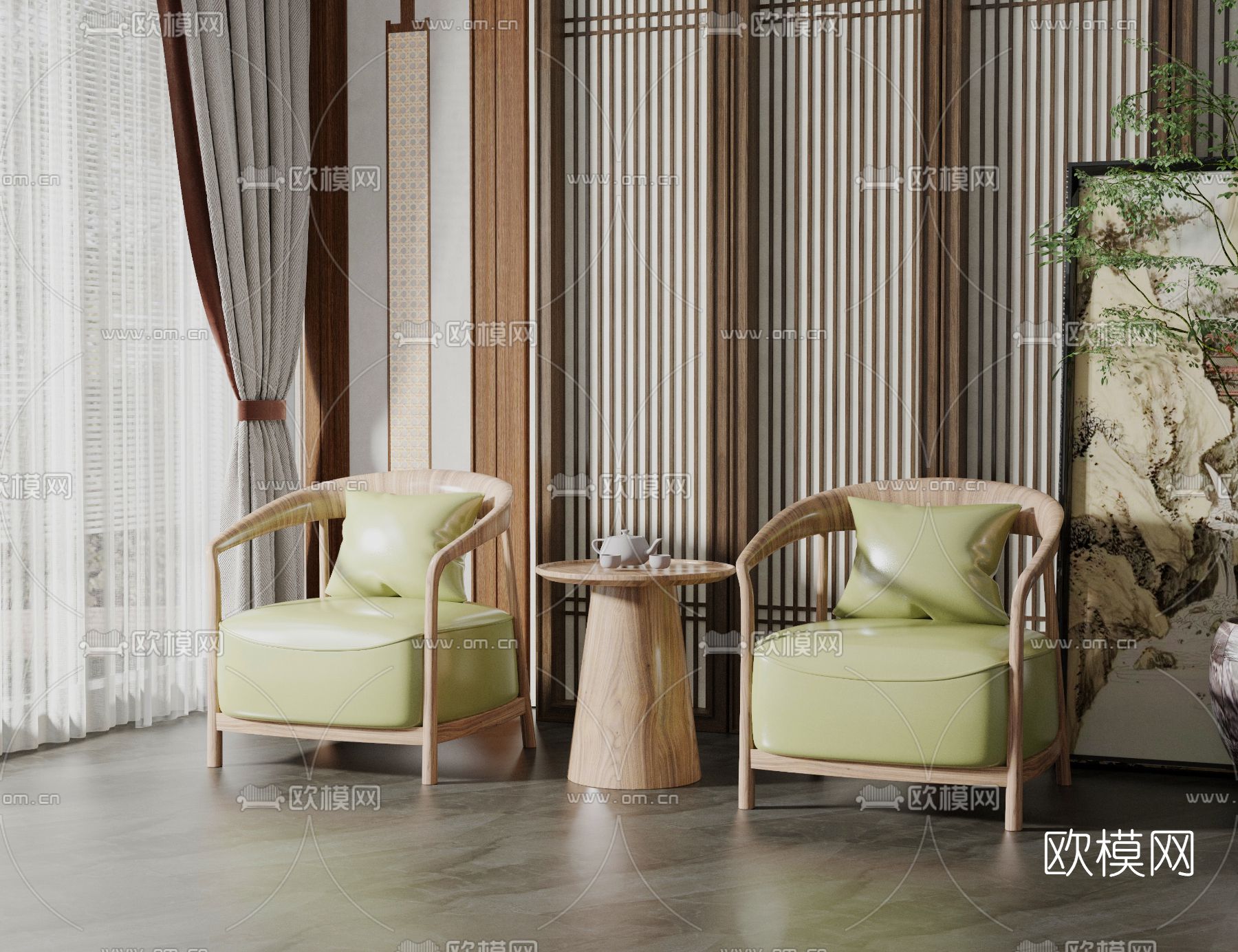 新中式单人沙发3d模型下载