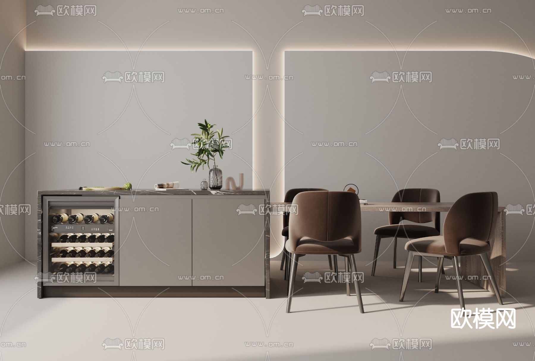 现代岛台餐桌椅3d模型