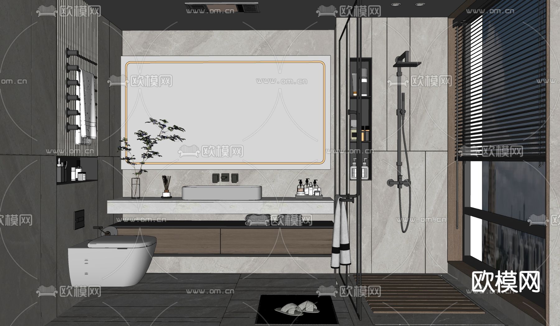 现代卫生间su模型下载（渲染图2）