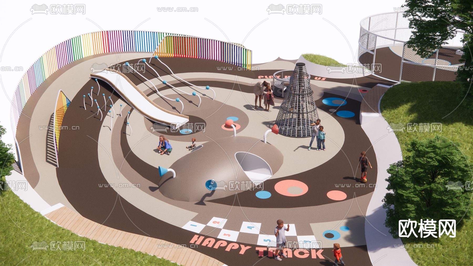 现代儿童游乐区景观su模型下载（渲染图1）