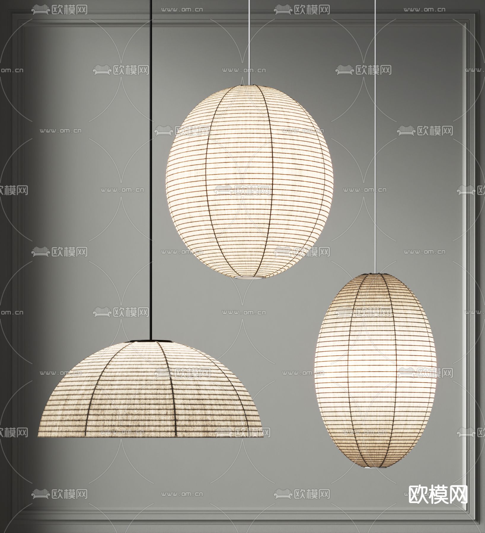 侘寂风纸扎灯 灯笼吊灯3d模型下载