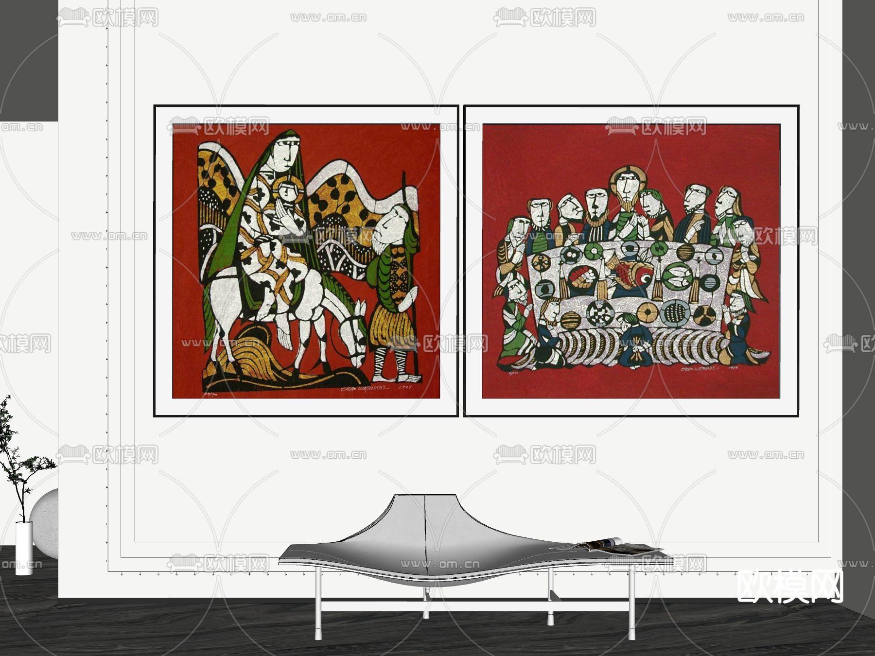 东南亚装饰挂画su模型下载（渲染图2）