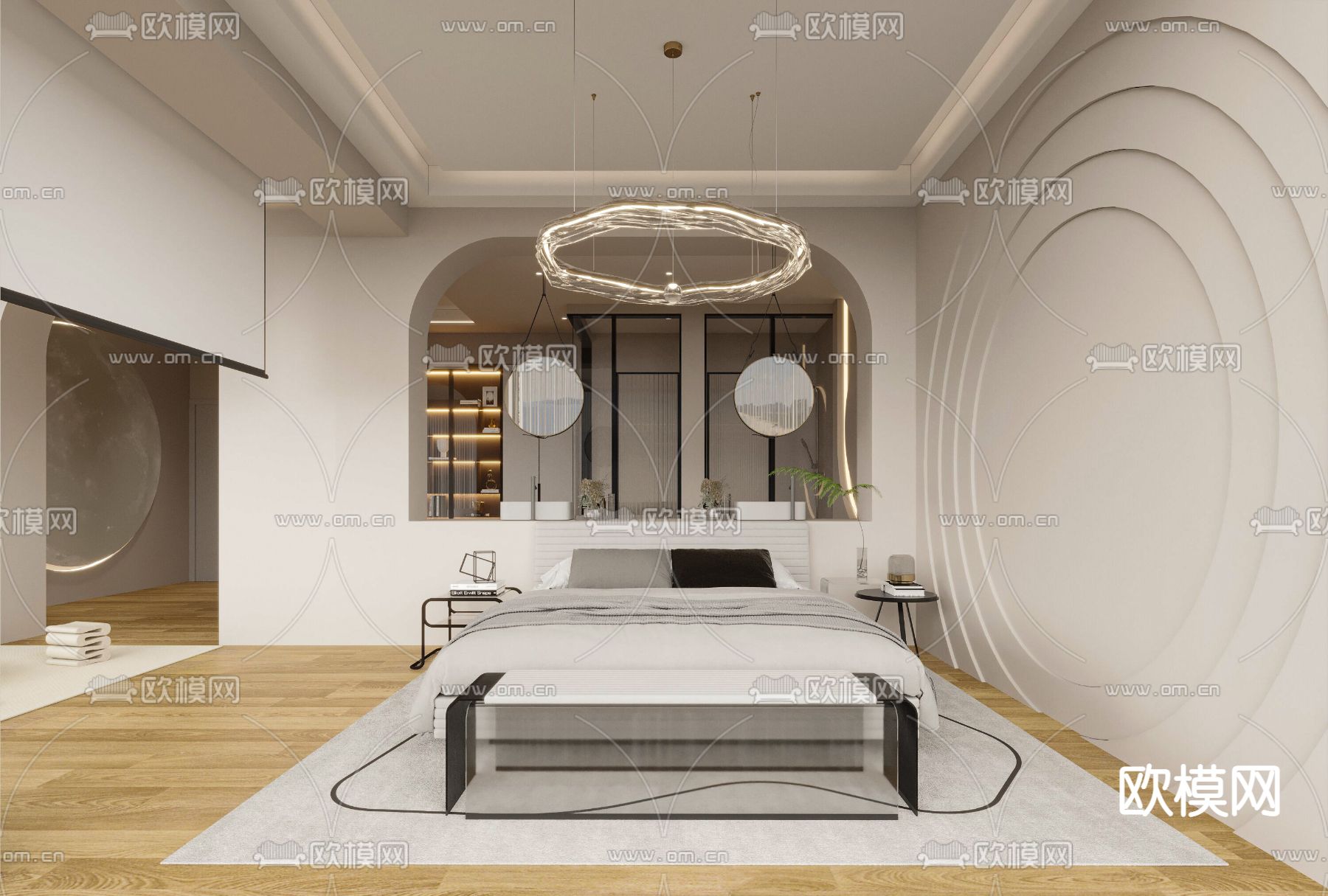 奶油风民宿3d模型下载（渲染图1）