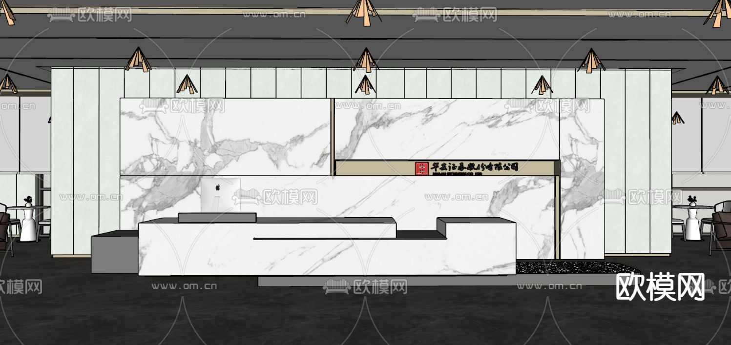 现代公司办公前台su模型下载（渲染图2）