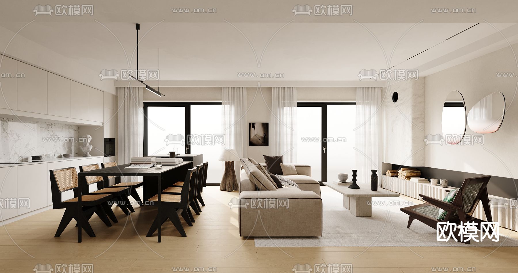 侘寂风客餐厅3d模型下载