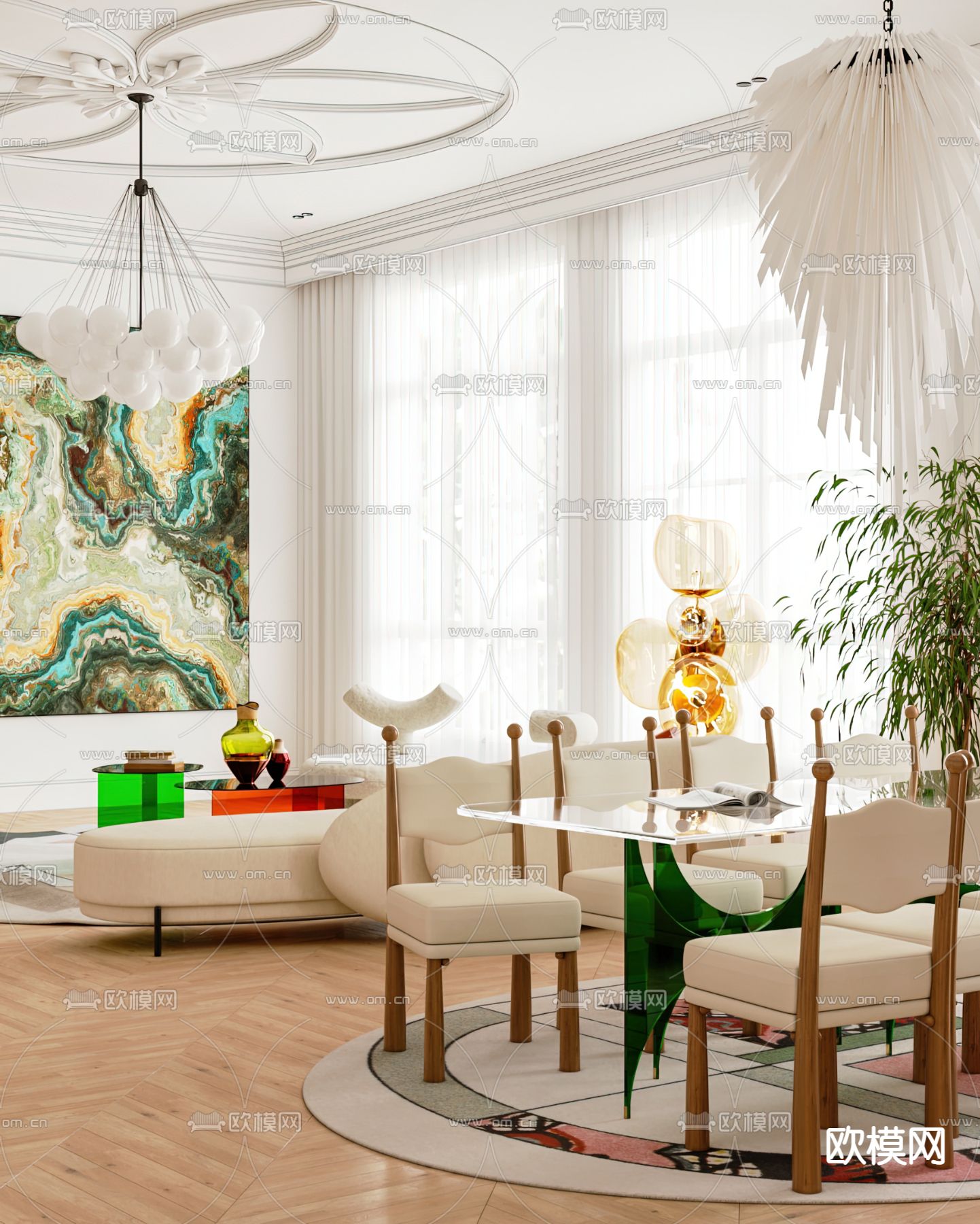 简欧客餐厅3d模型下载（渲染图4）