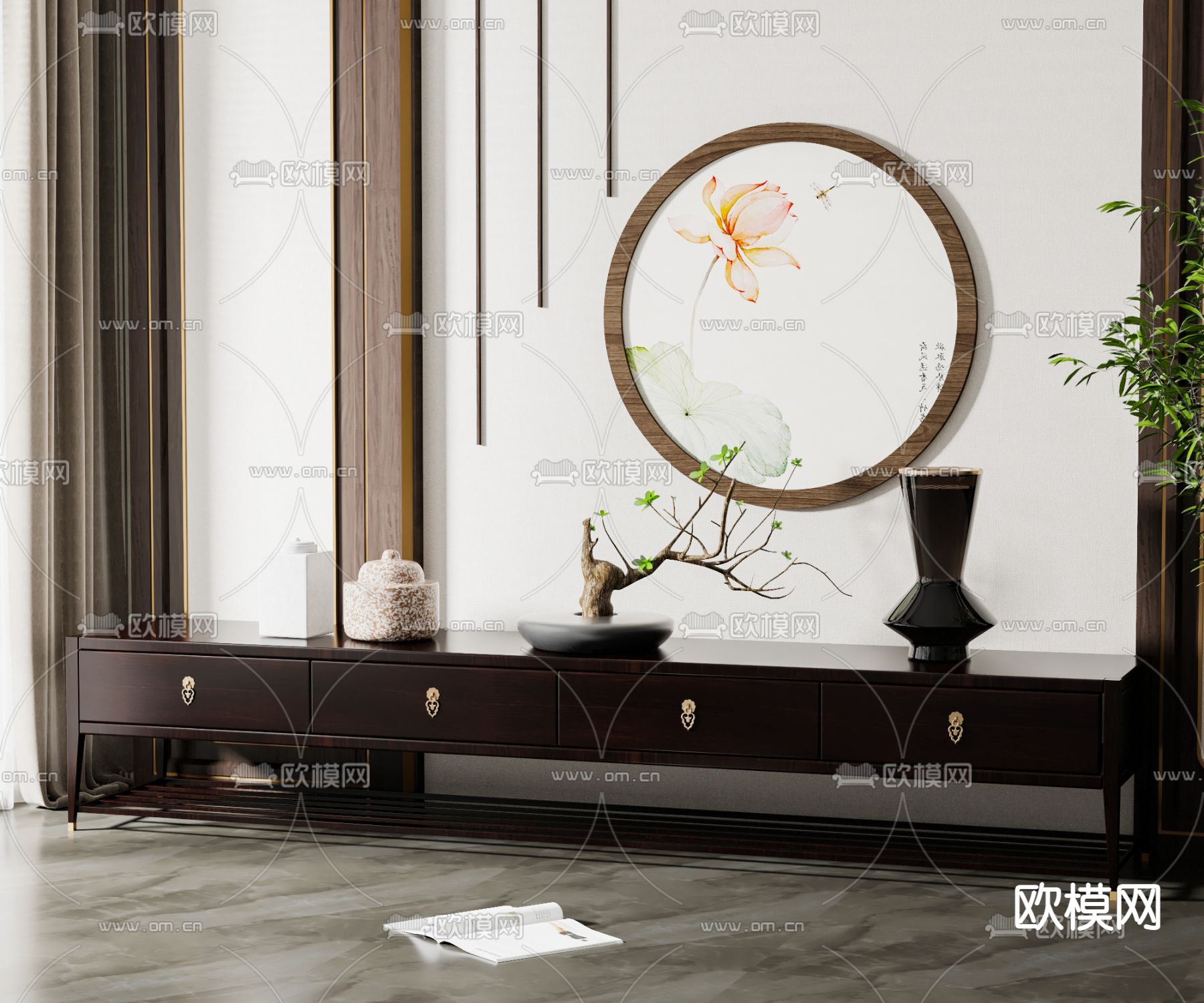 新中式电视柜3d模型下载