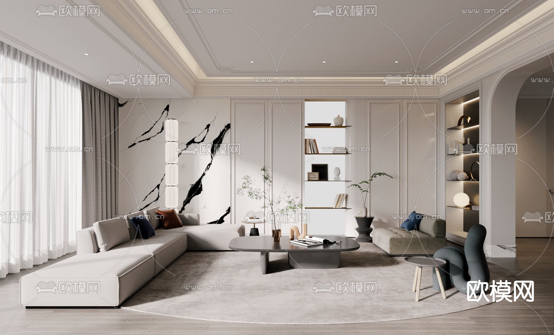 现代客厅3d模型下载