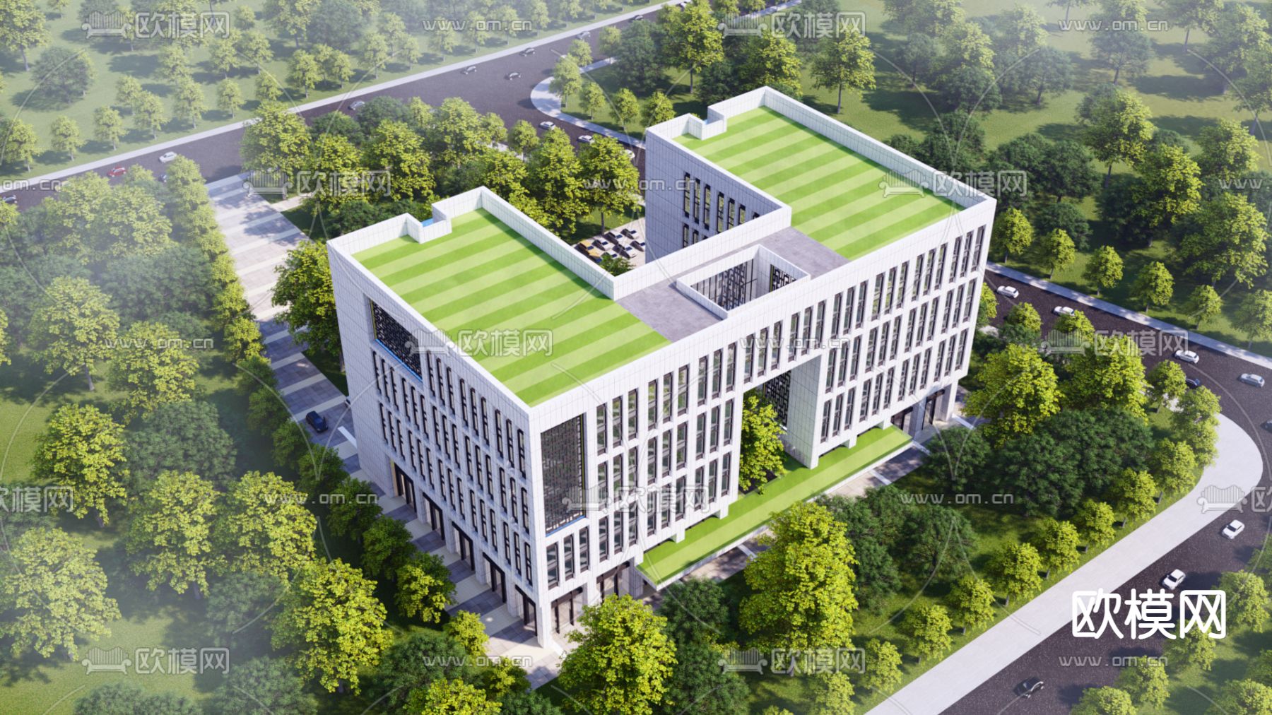 现代办公楼鸟瞰su模型