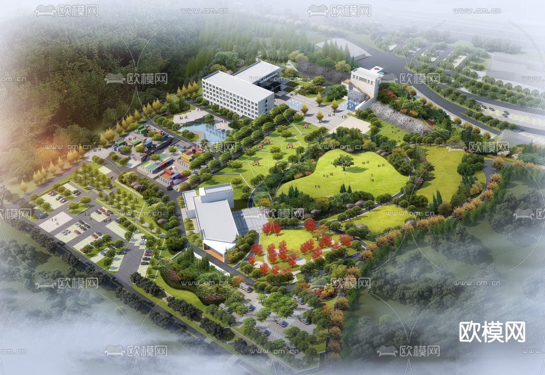 现代园林景观鸟瞰psd下载