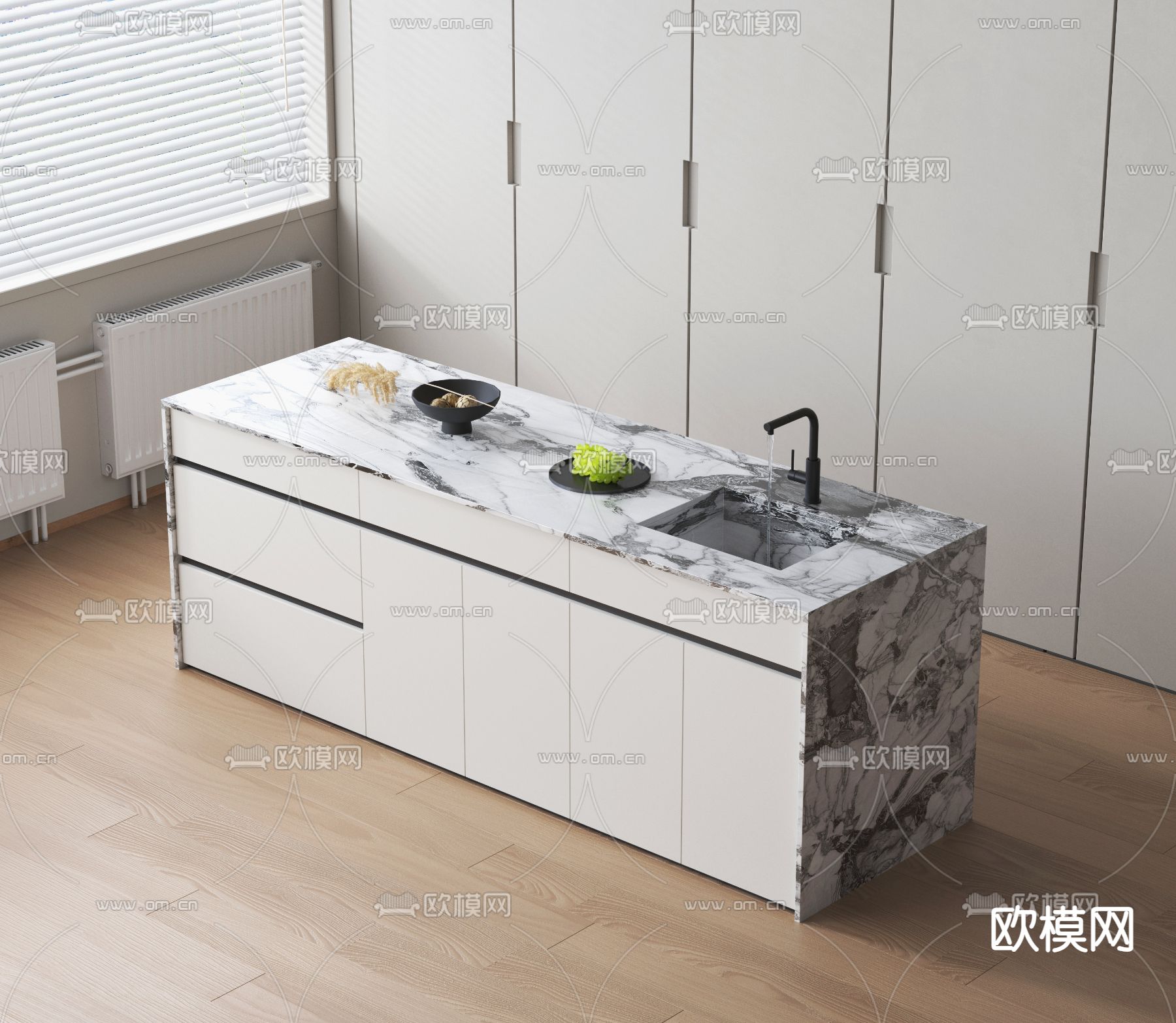 现代中岛吧台3d模型下载