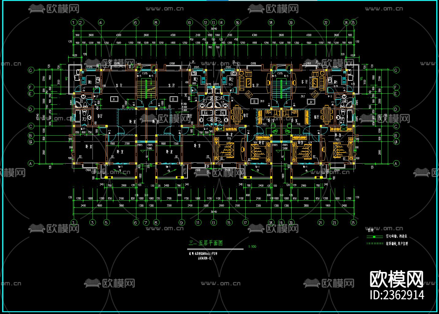 经典住宅楼建筑CAD施工图下载（渲染图3）