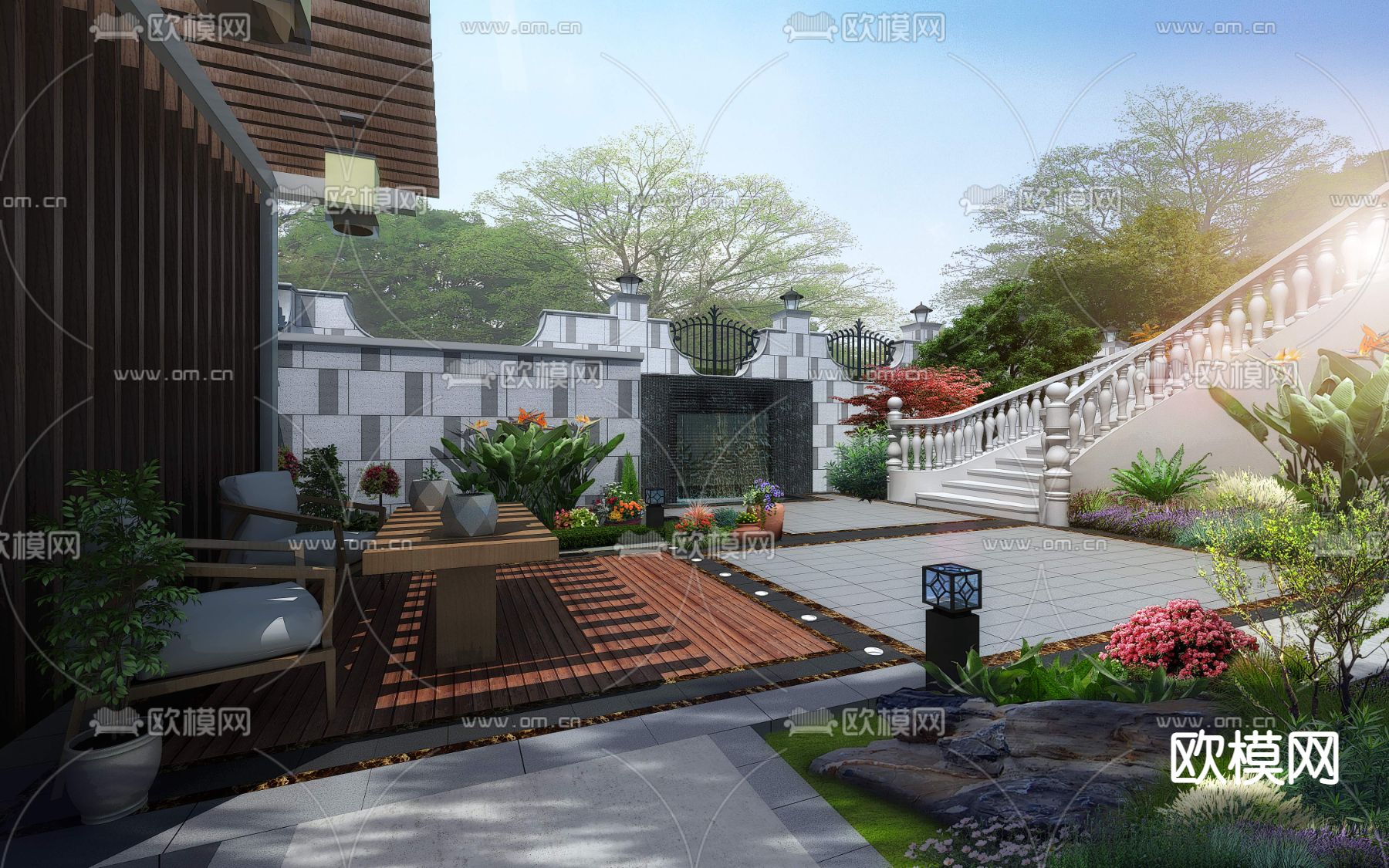 现代庭院花园psd下载