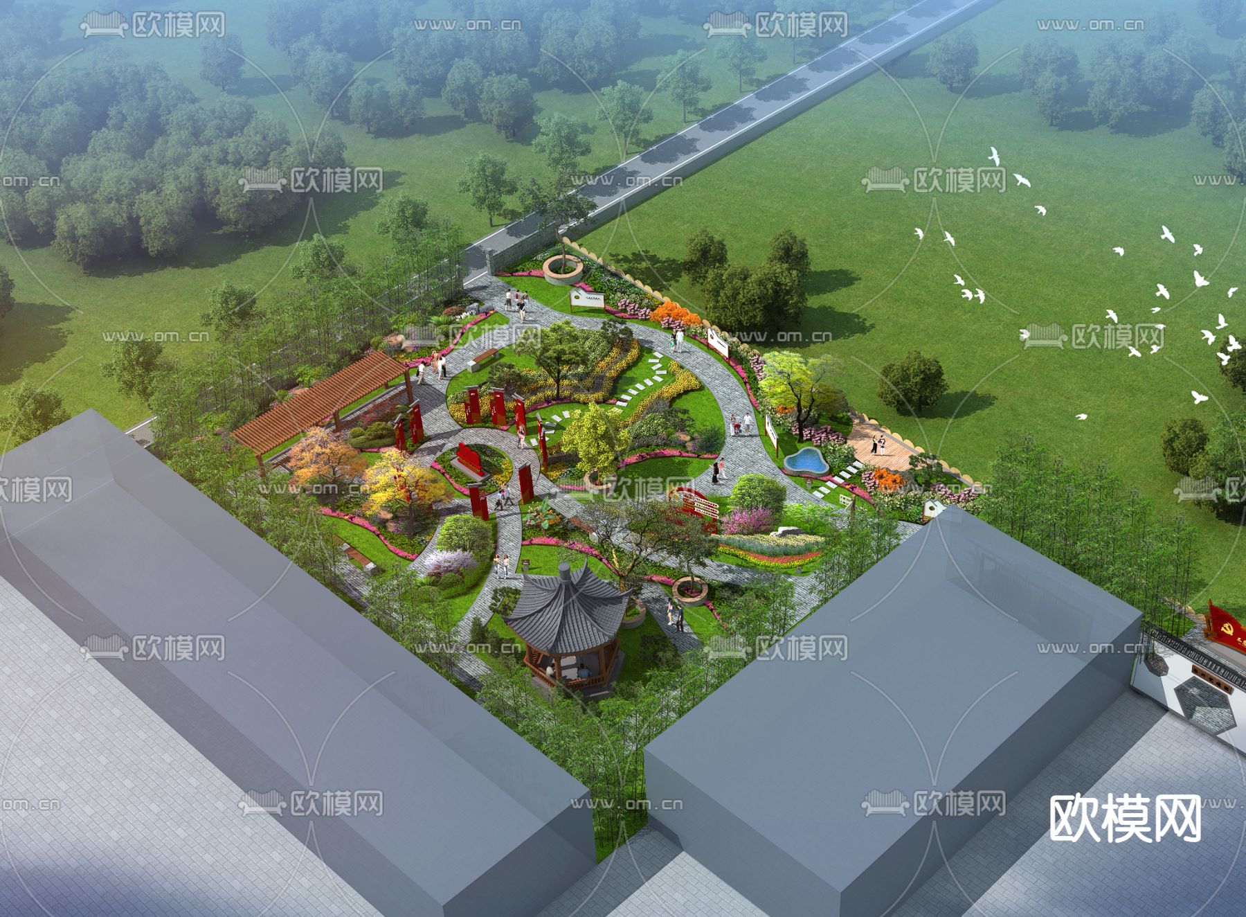 现代公园景观鸟瞰psd下载_ID12191373_3dmax免费模型-欧模网