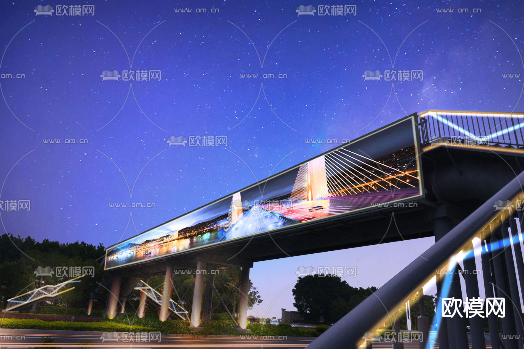 现代公路屏幕夜景psd下载