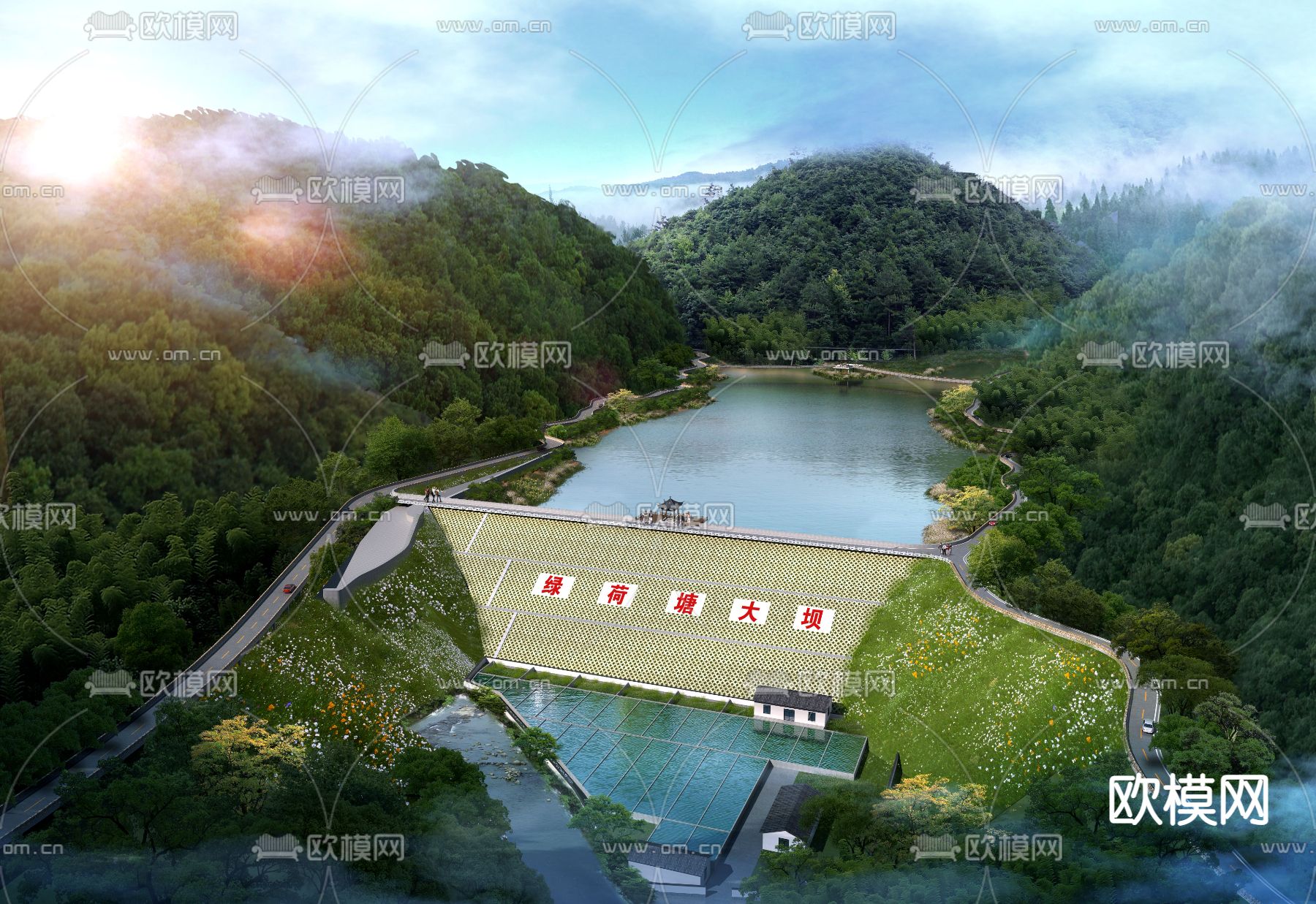 现代大坝鸟瞰psd下载