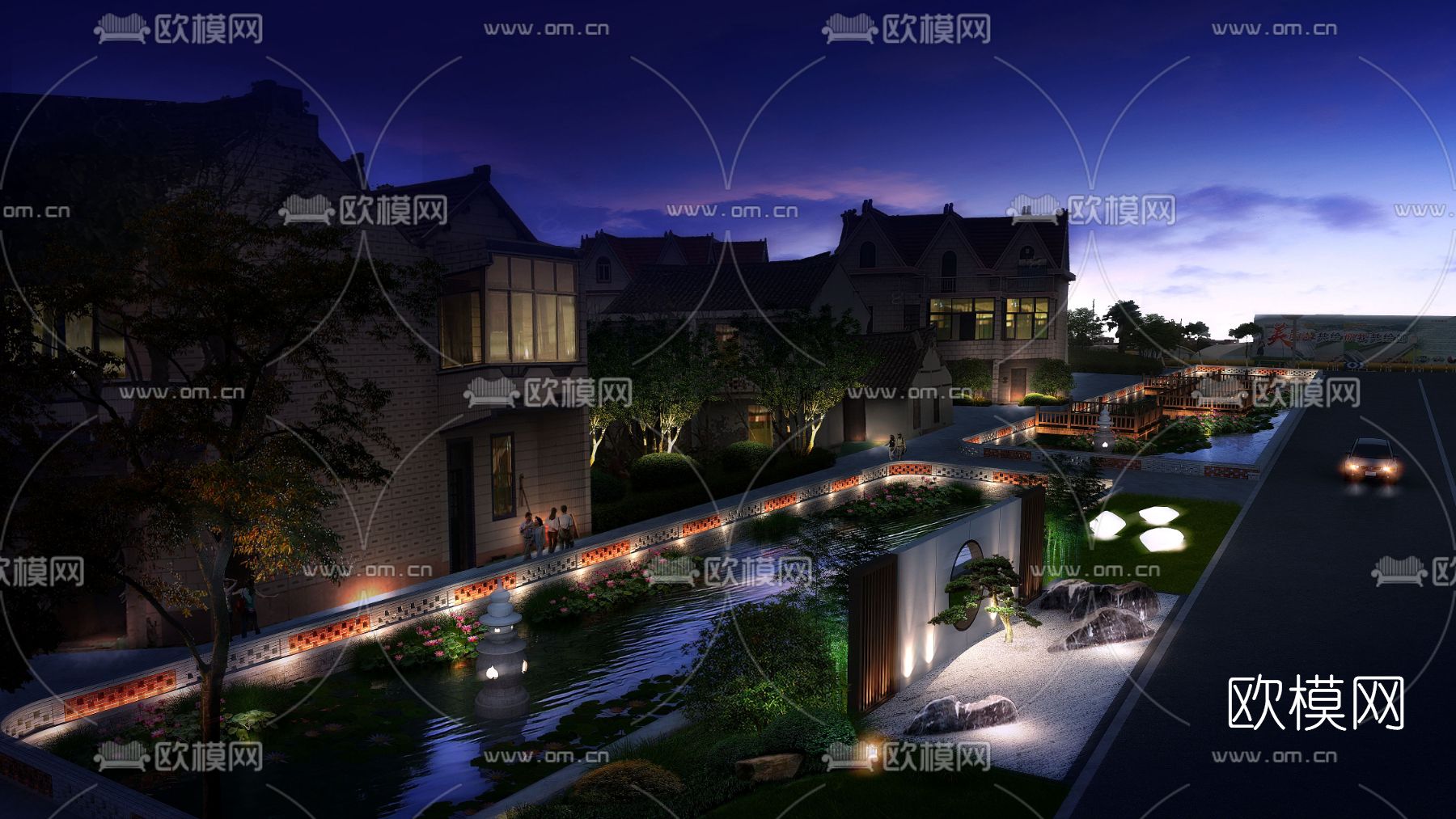 夜景景观psd下载_ID12189819_3dmax免费模型-欧模网