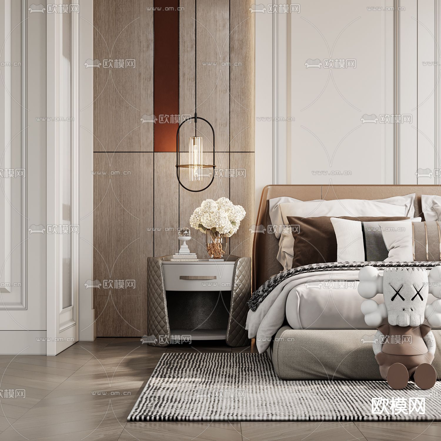 简欧卧室 主人房3d模型下载（渲染图2）