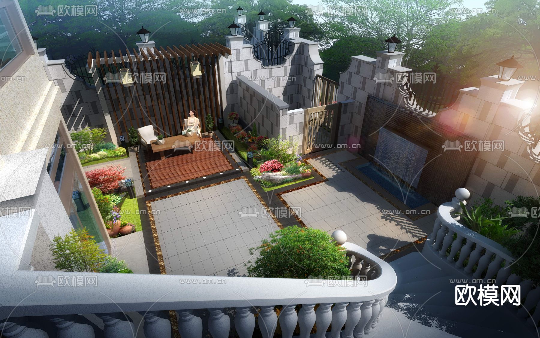 现代庭院花园鸟瞰psd下载_ID12192088_3dmax免费模型-欧模网