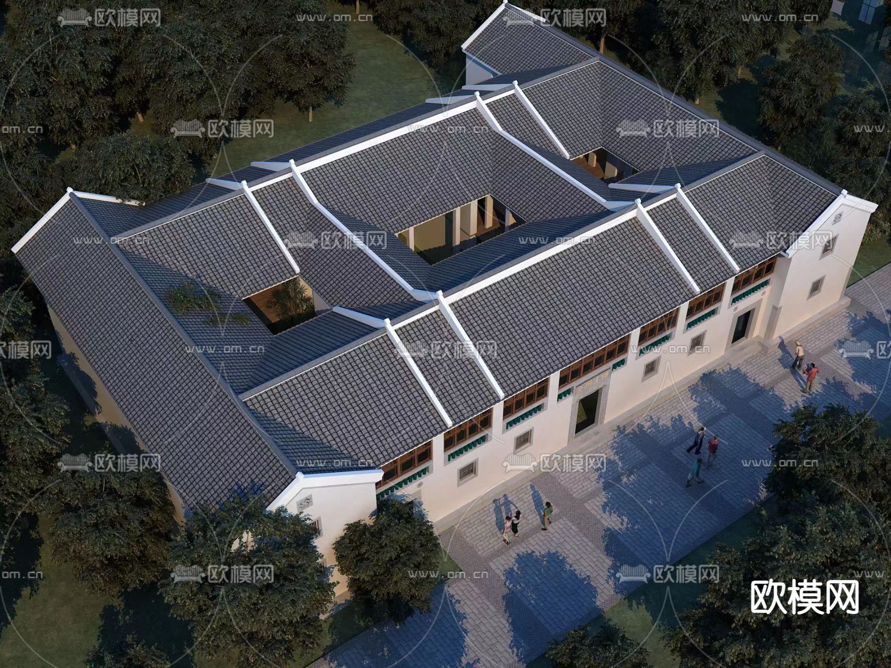新中式四合院鸟瞰3d模型免费下载_ID12165274_3dmax免费模型-欧模网