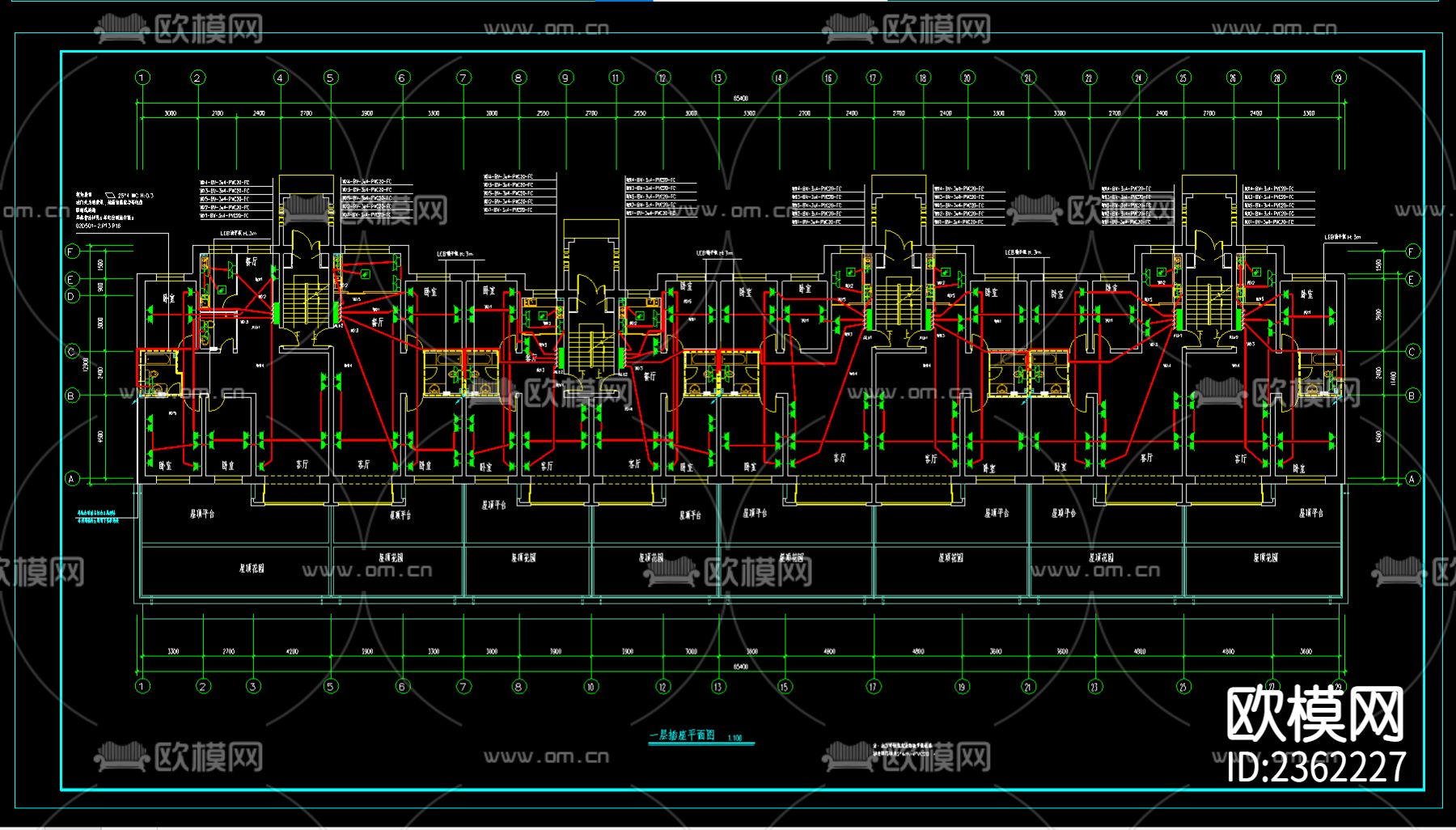 小区住宅电气设计cad施工图下载（渲染图2）