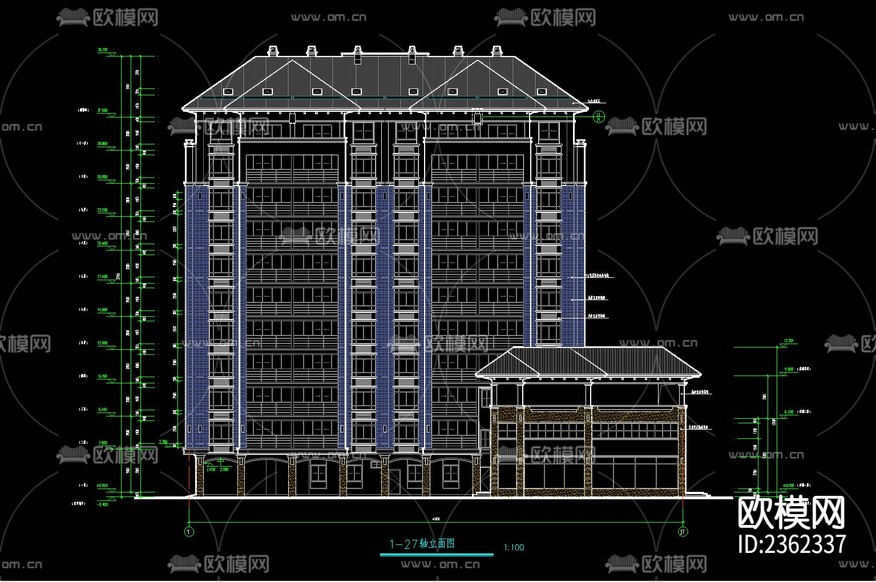 沿街小高層建筑CAD施工圖下載(渲染圖1)