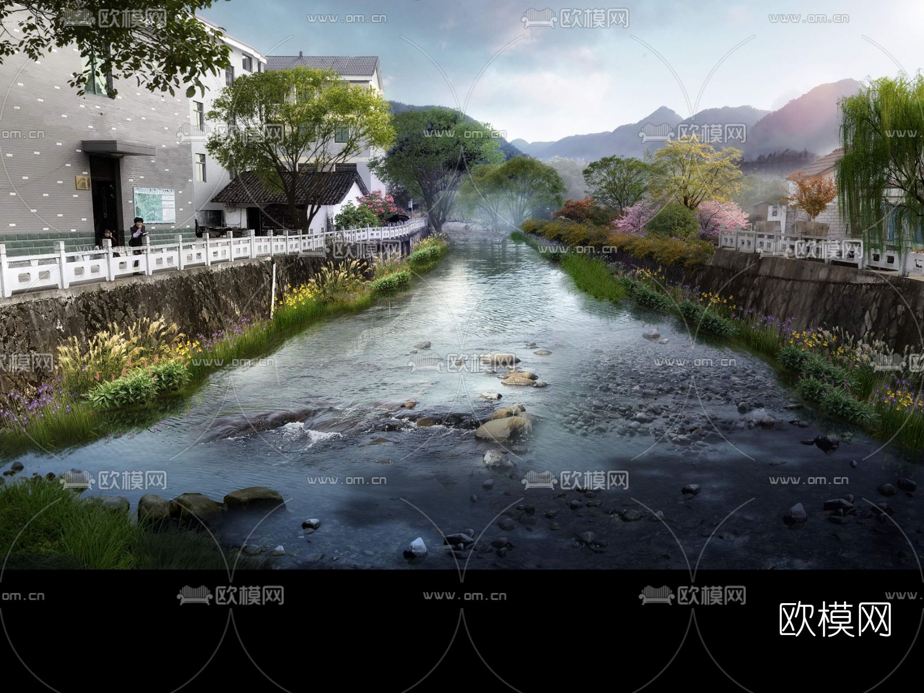 现代小溪景观psd下载