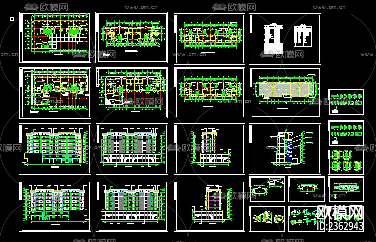 7层商住楼建筑CAD施工图下载（渲染图3）