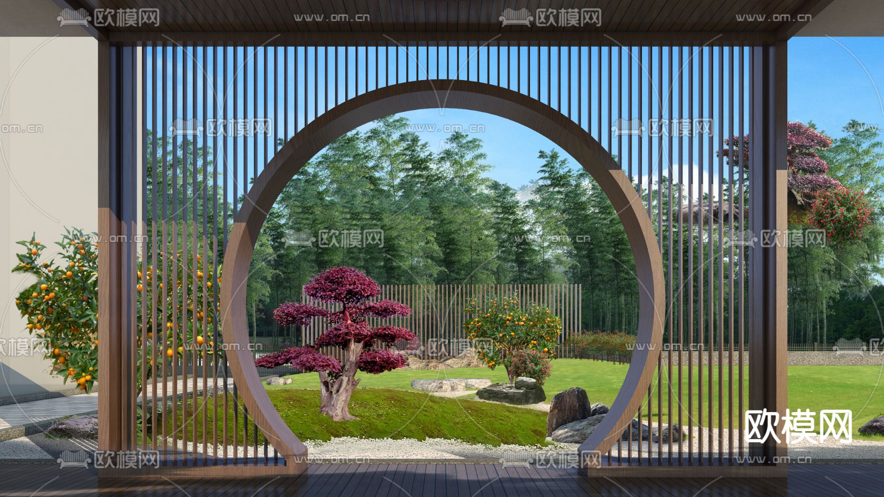 现代庭院花园景观psd下载_ID12192355_3dmax免费模型-欧模网
