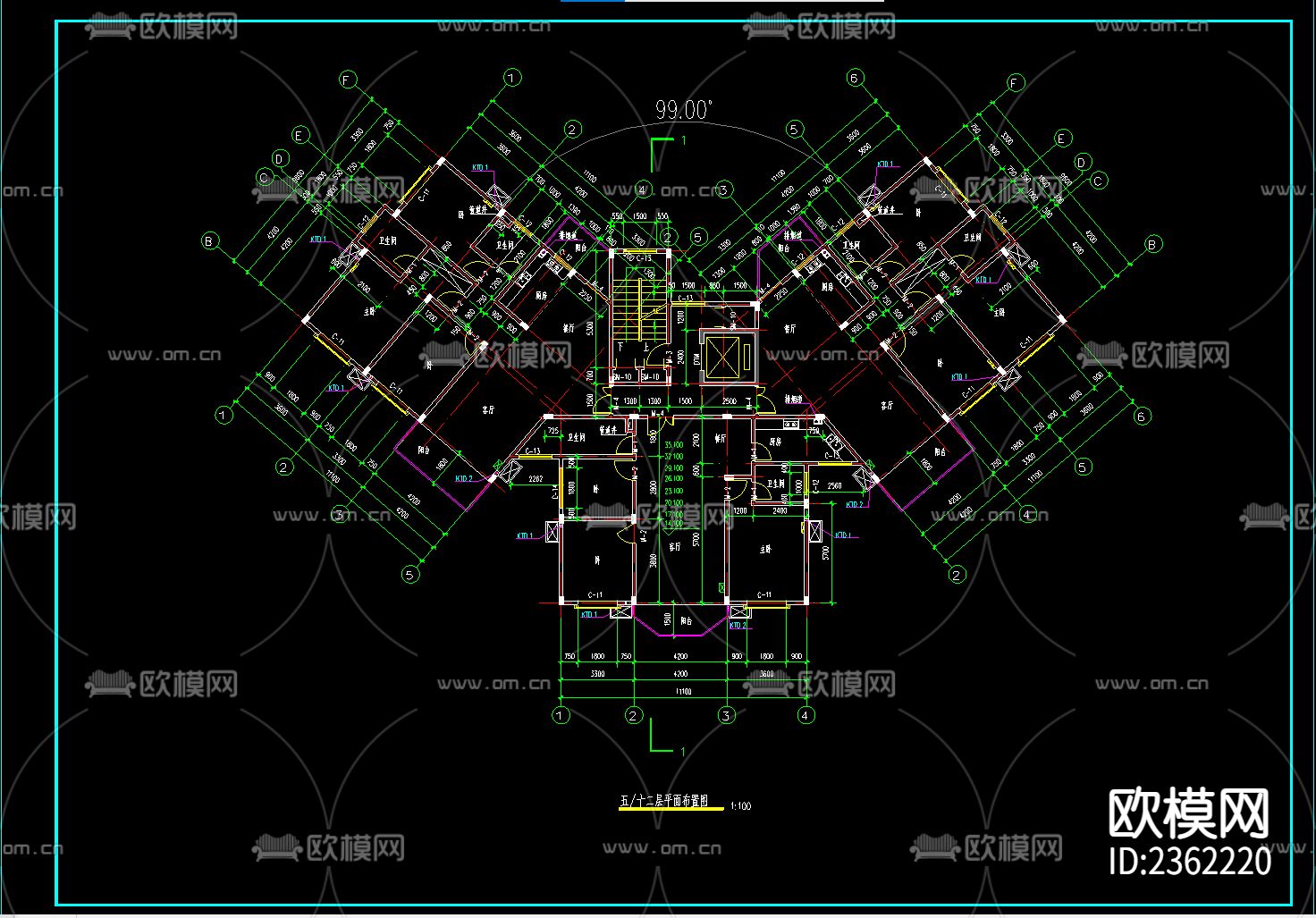 高层住宅建筑设计cad施工图-免费3dmax模型库-欧模网