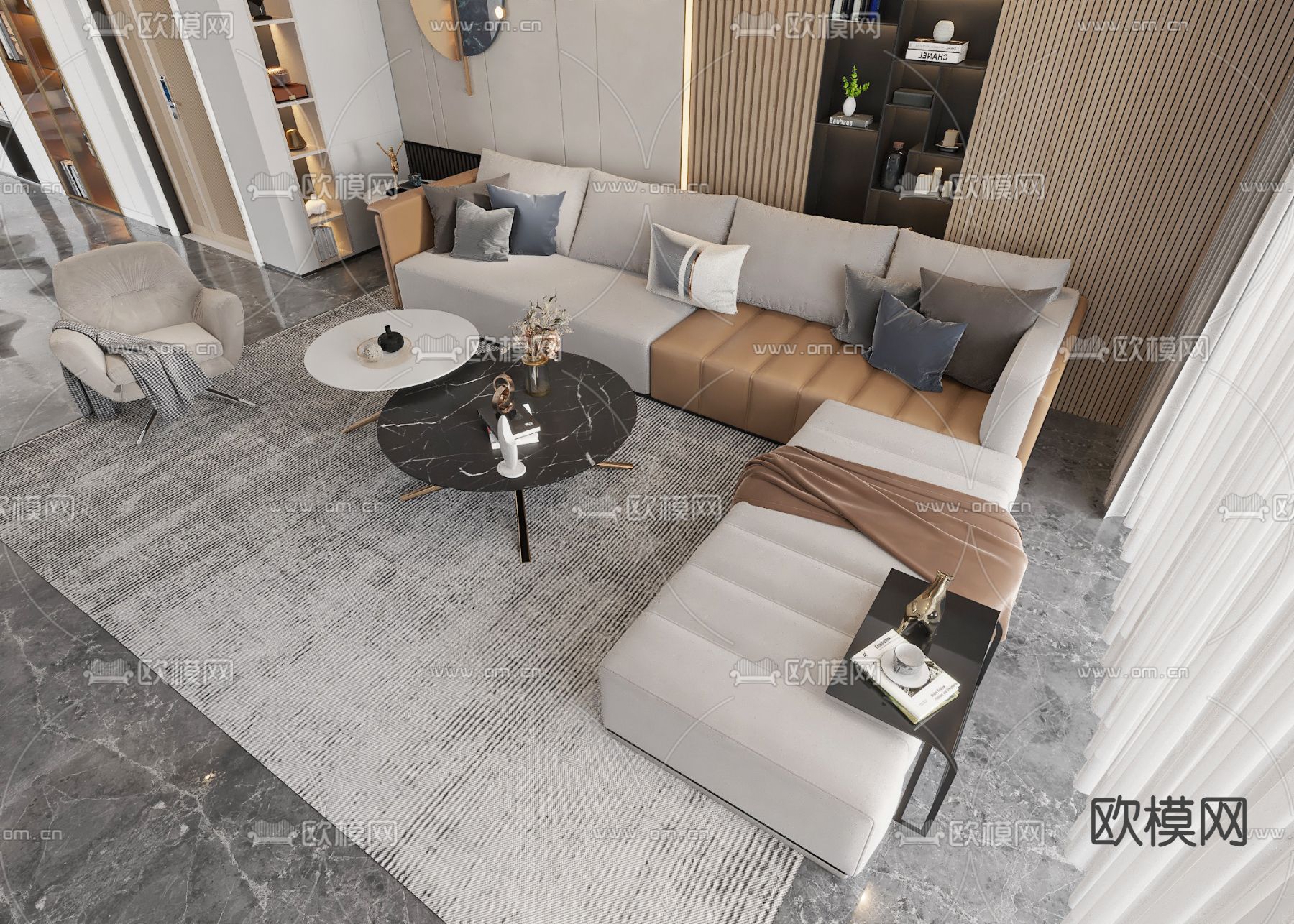 现代转角组合沙发3d模型下载_ID12194369_3dmax免费模型-欧模网