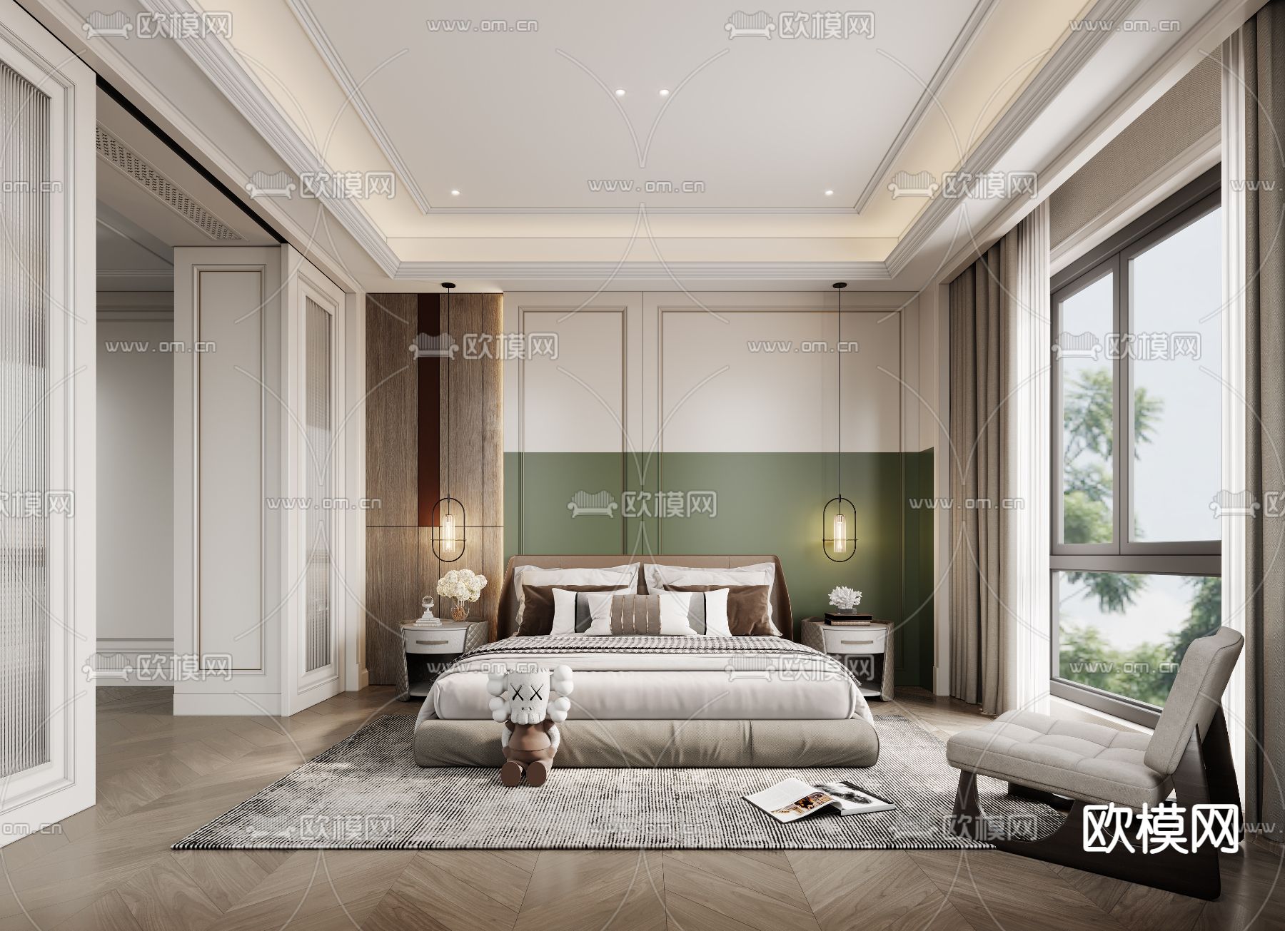 简欧卧室 主人房3d模型下载（渲染图1）