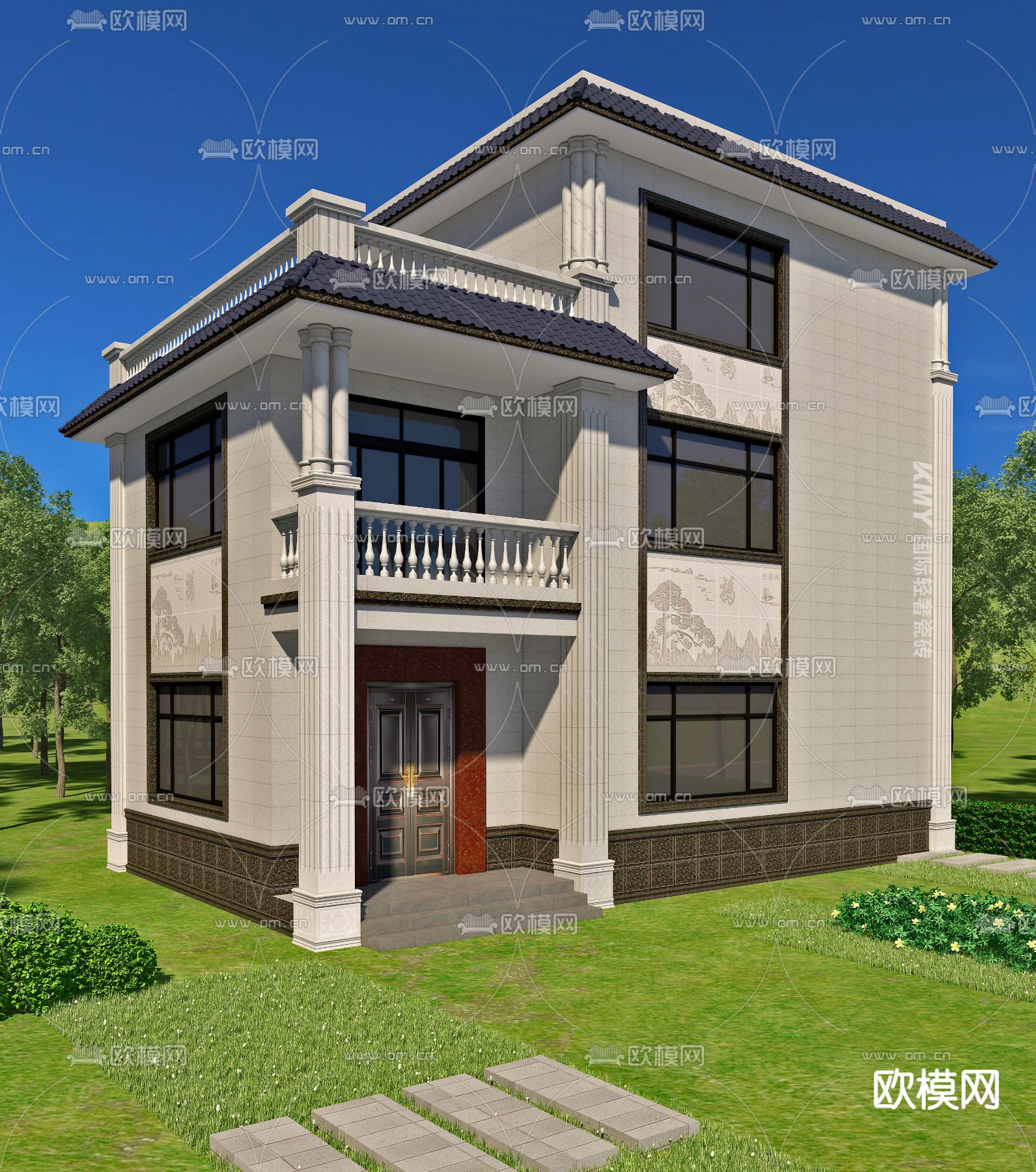 现代别墅外观免费3d模型下载_ID12165389_3dmax免费模型-欧模网