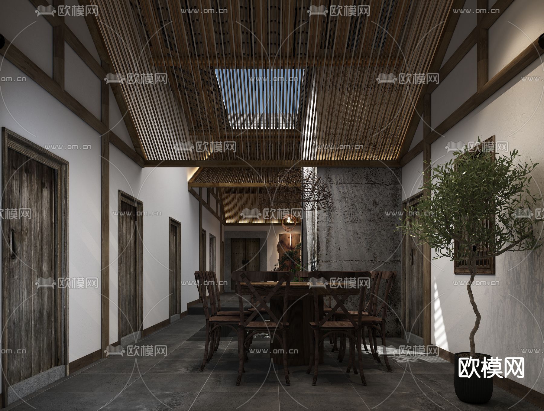 原木风民宿免费3d模型下载（渲染图1）