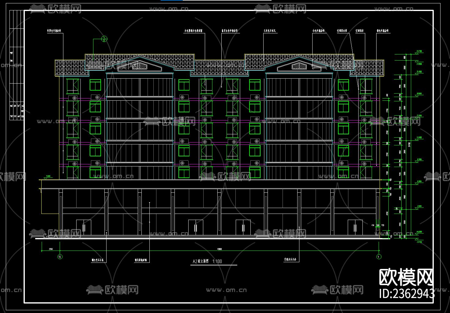 7层商住楼建筑CAD施工图下载（渲染图1）