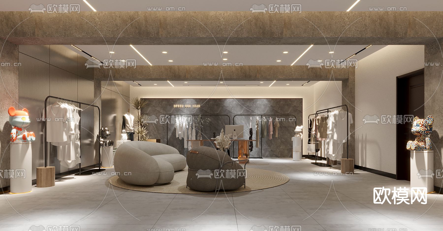 现代女装店 服装店3d模型下载（渲染图1）