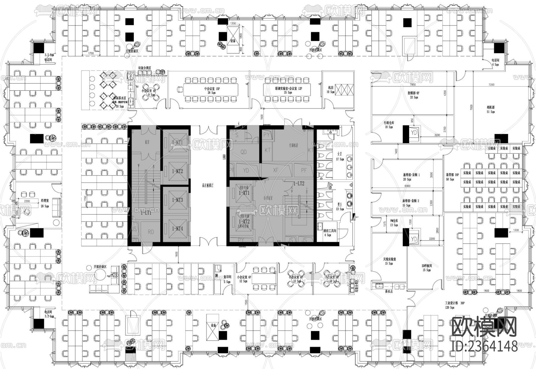 小米深圳研发中心办公室cad施工图-免费3dmax模型库-欧模网