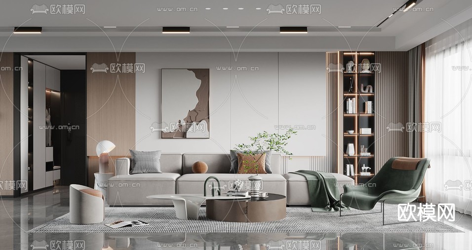 现代客厅3d模型下载_ID12194932_3dmax免费模型-欧模网
