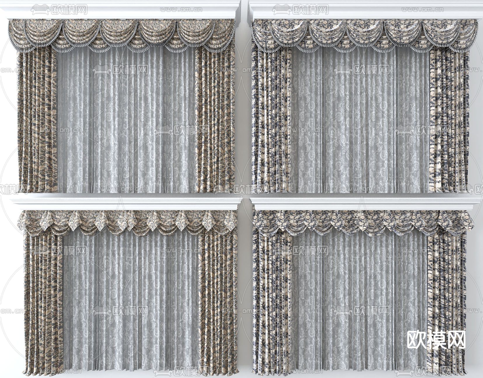 法式窗帘3d模型下载