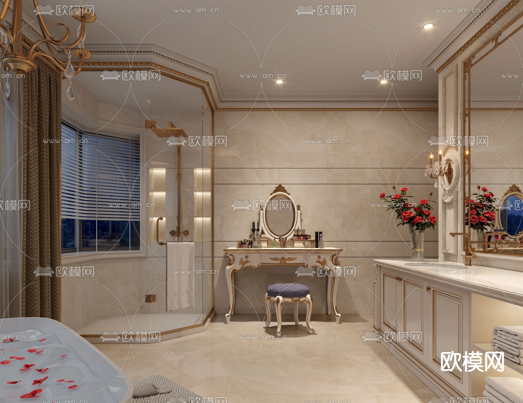 简欧浴室卫生间3d模型下载（渲染图1）