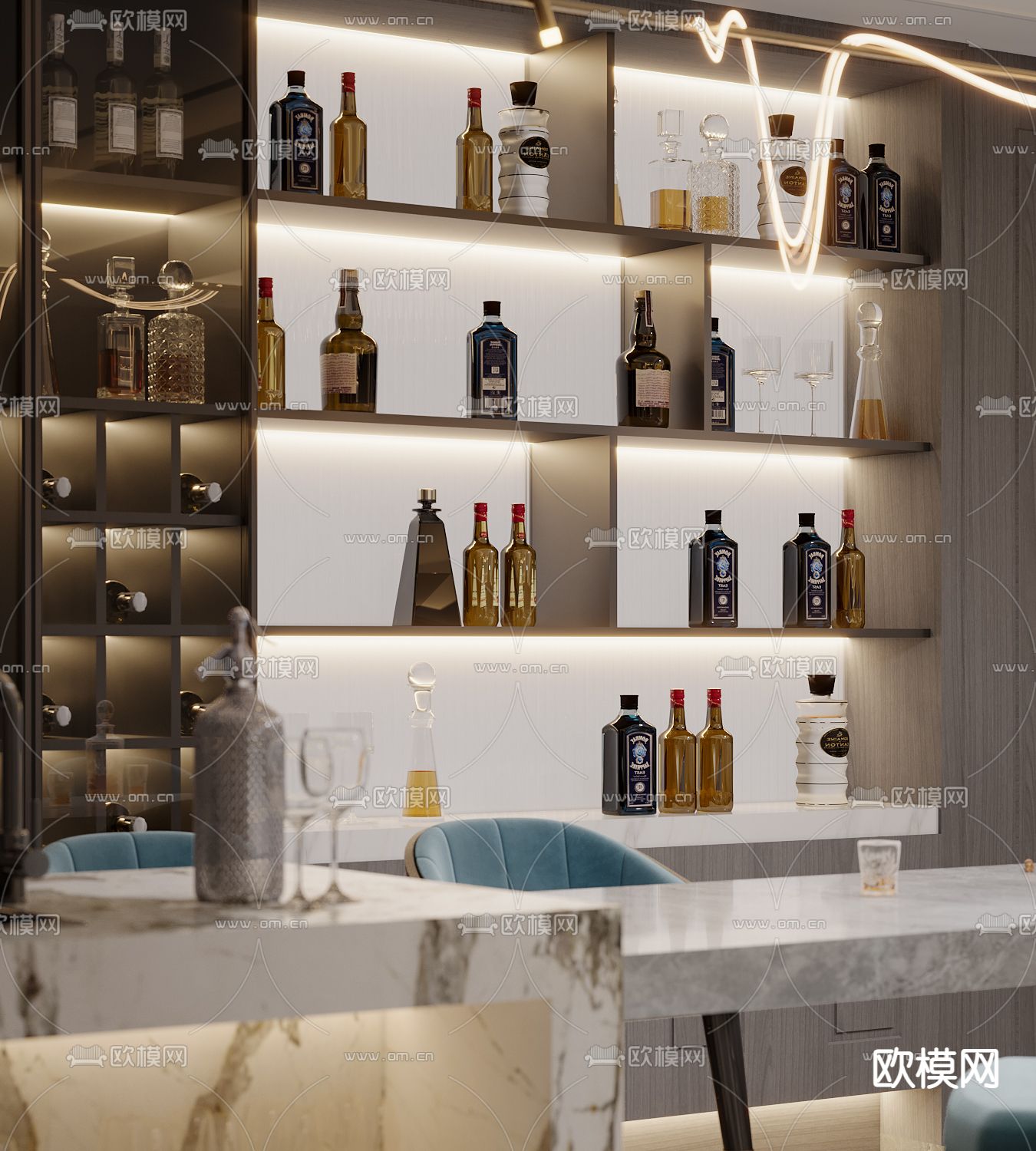 美式休闲区 茶水间3d模型下载（渲染图2）