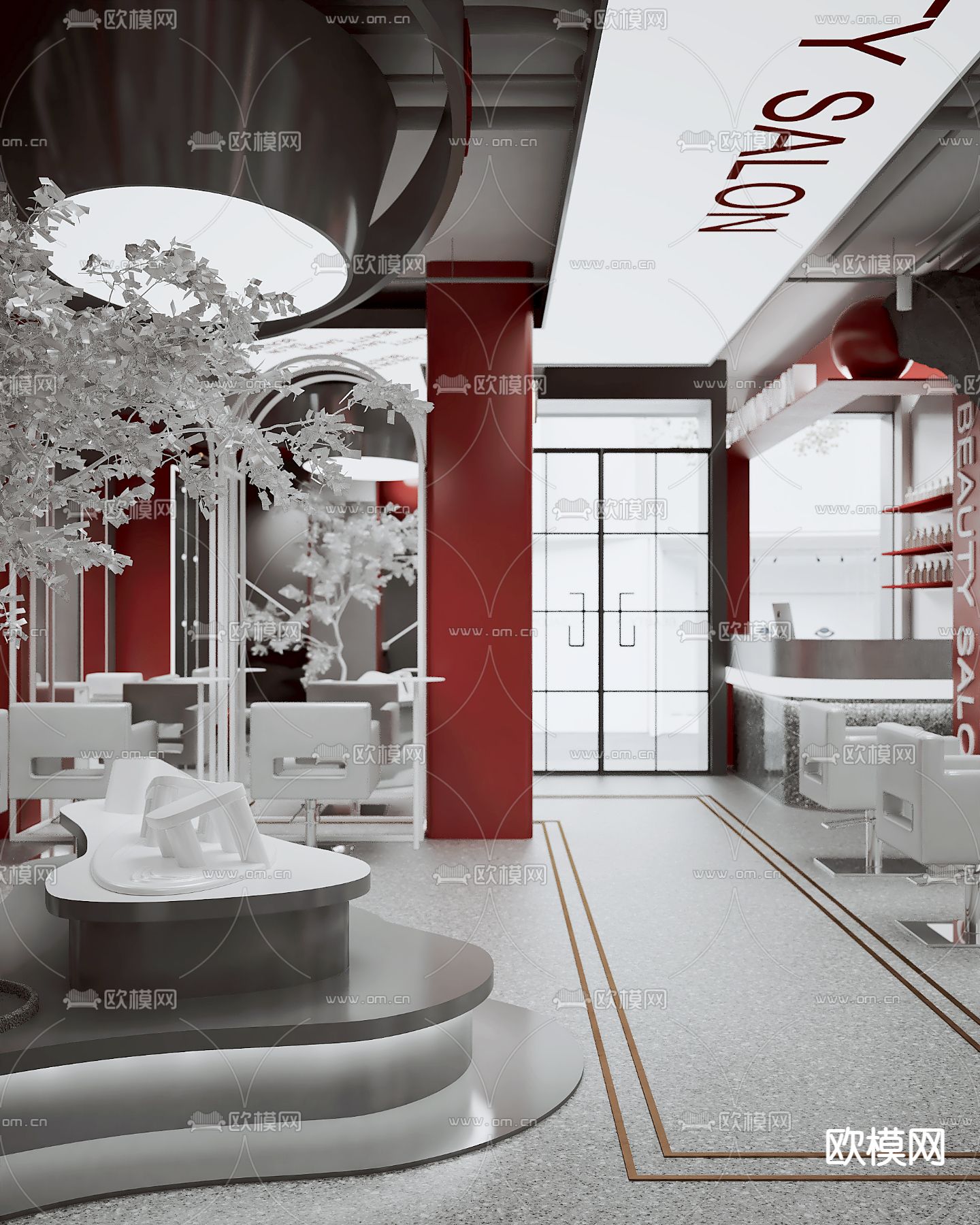 网红理发店 美发沙龙3d模型下载（渲染图2）