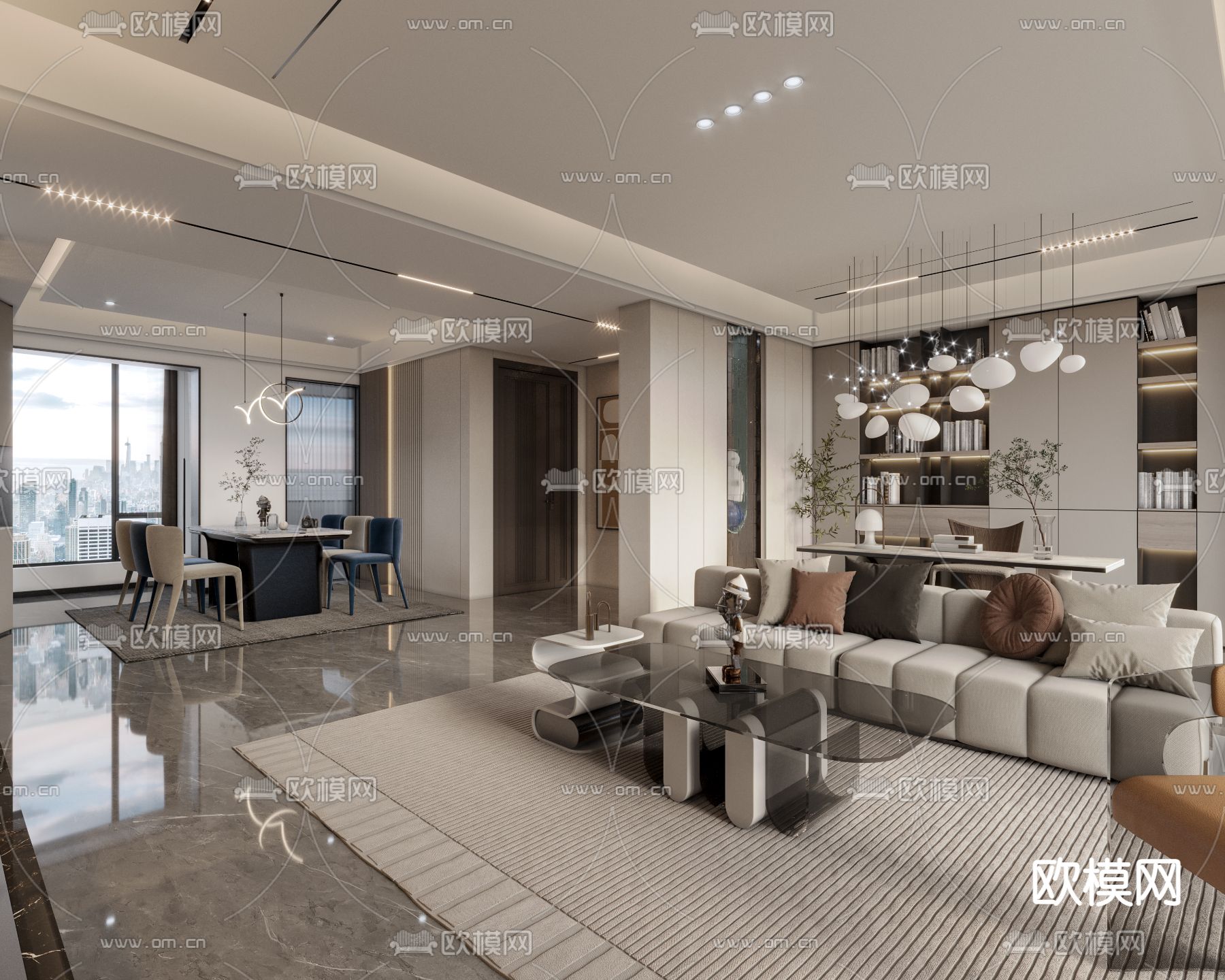 现代客餐厅3d模型下载_ID12195391_3dmax免费模型-欧模网
