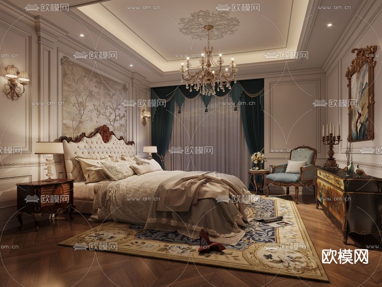 欧式卧室 主卧3d模型下载_ID12194612_3dmax免费模型-欧模网