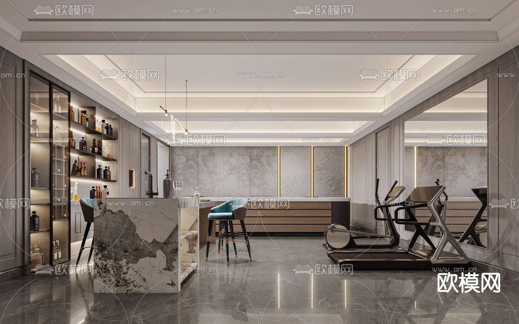 美式休闲区 茶水间3d模型下载（渲染图1）