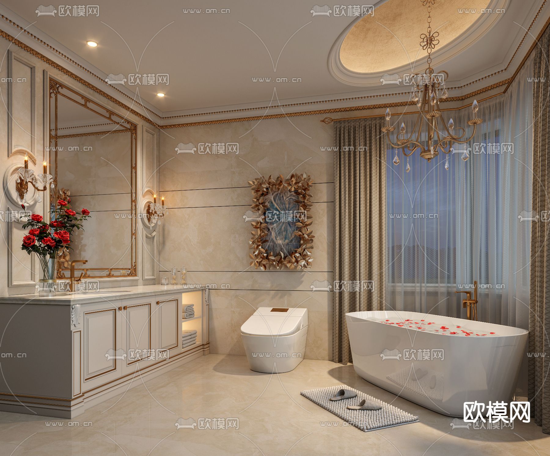 简欧浴室卫生间3d模型下载（渲染图1）