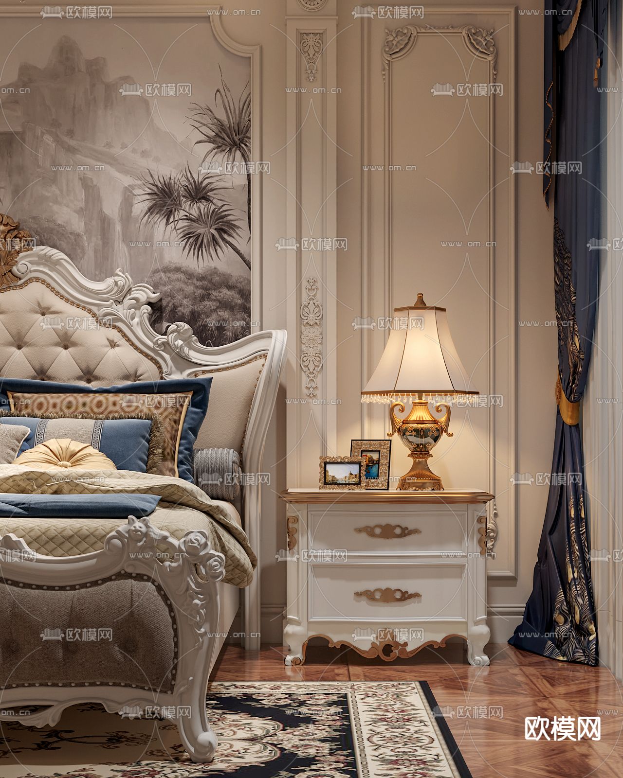 简欧卧室 主人房3d模型下载（渲染图2）